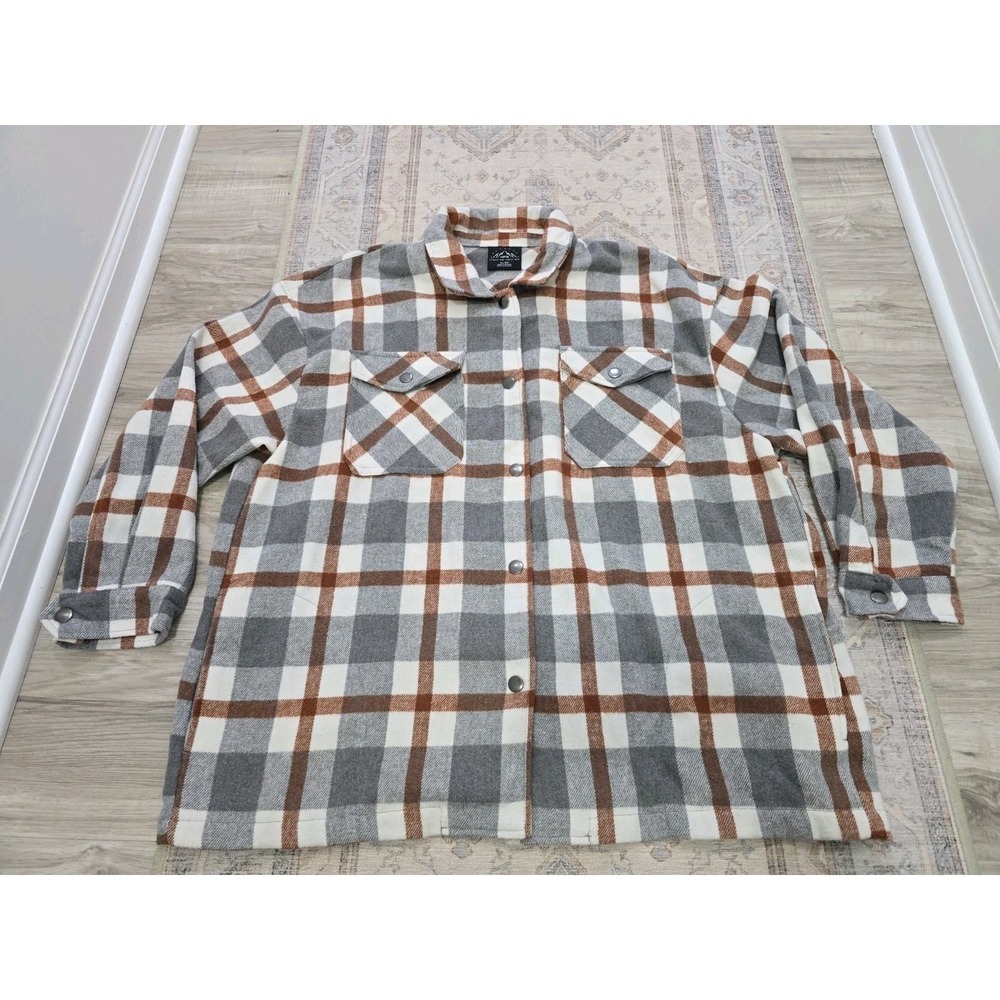 HFX Ladies Button Flannel Plaid Size XL Snap Fit Brown Shacket